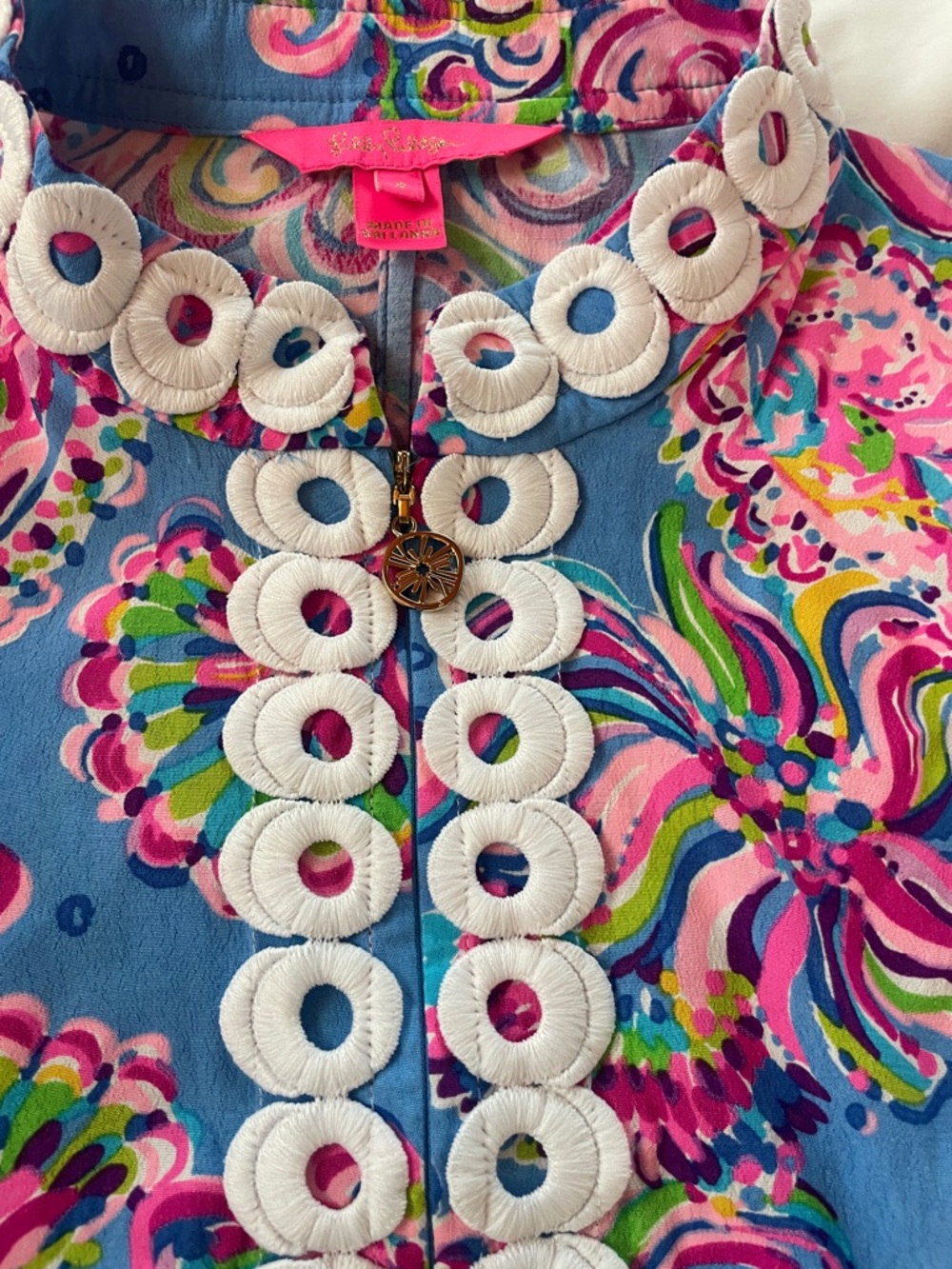 Lilly Pulitzer Blue Paisley Long-Sleeve Tunic Dress with White Trim - Picture 6 of 9